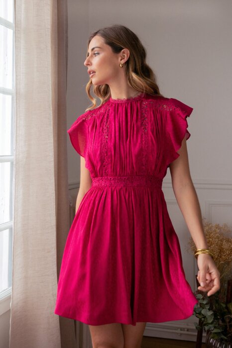 SOFILINE Rochie magenta scurta cu insertii de dantela 3765D M8
