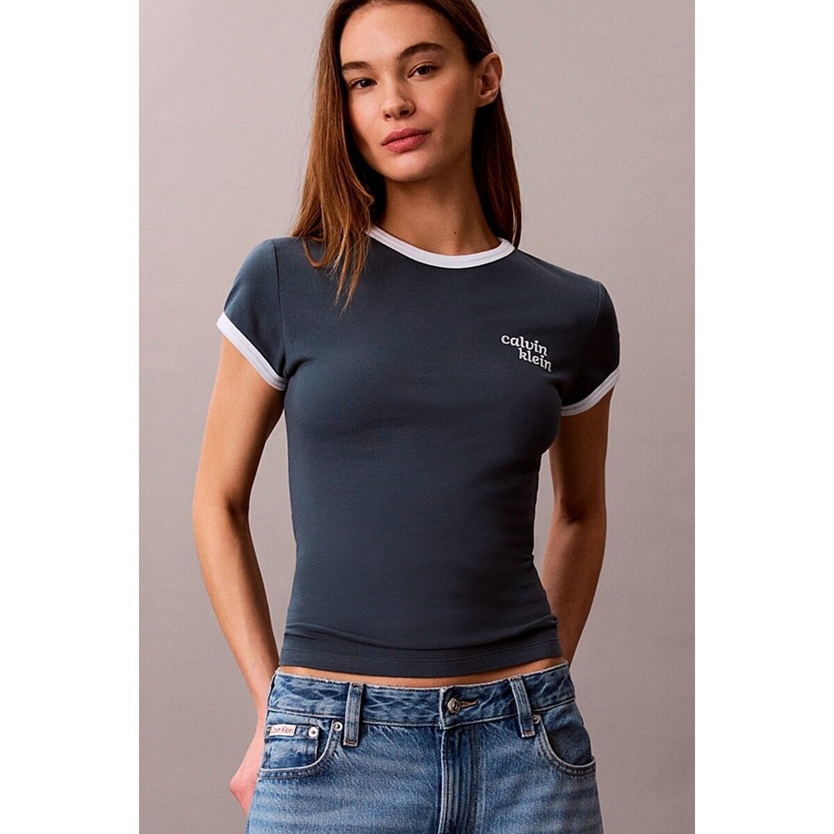 Calvin Klein Jeans Îmbracaminte Lv047g803g Ss Slim Logo Ringer Tee