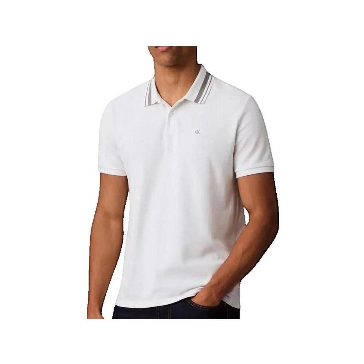 Calvin Klein Jeans Îmbracaminte Polo Col Classique Rayé en Coton Blanc