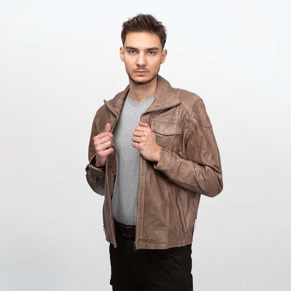 Cameleon Îmbracaminte Men's Leather Jacket Laslo Grey