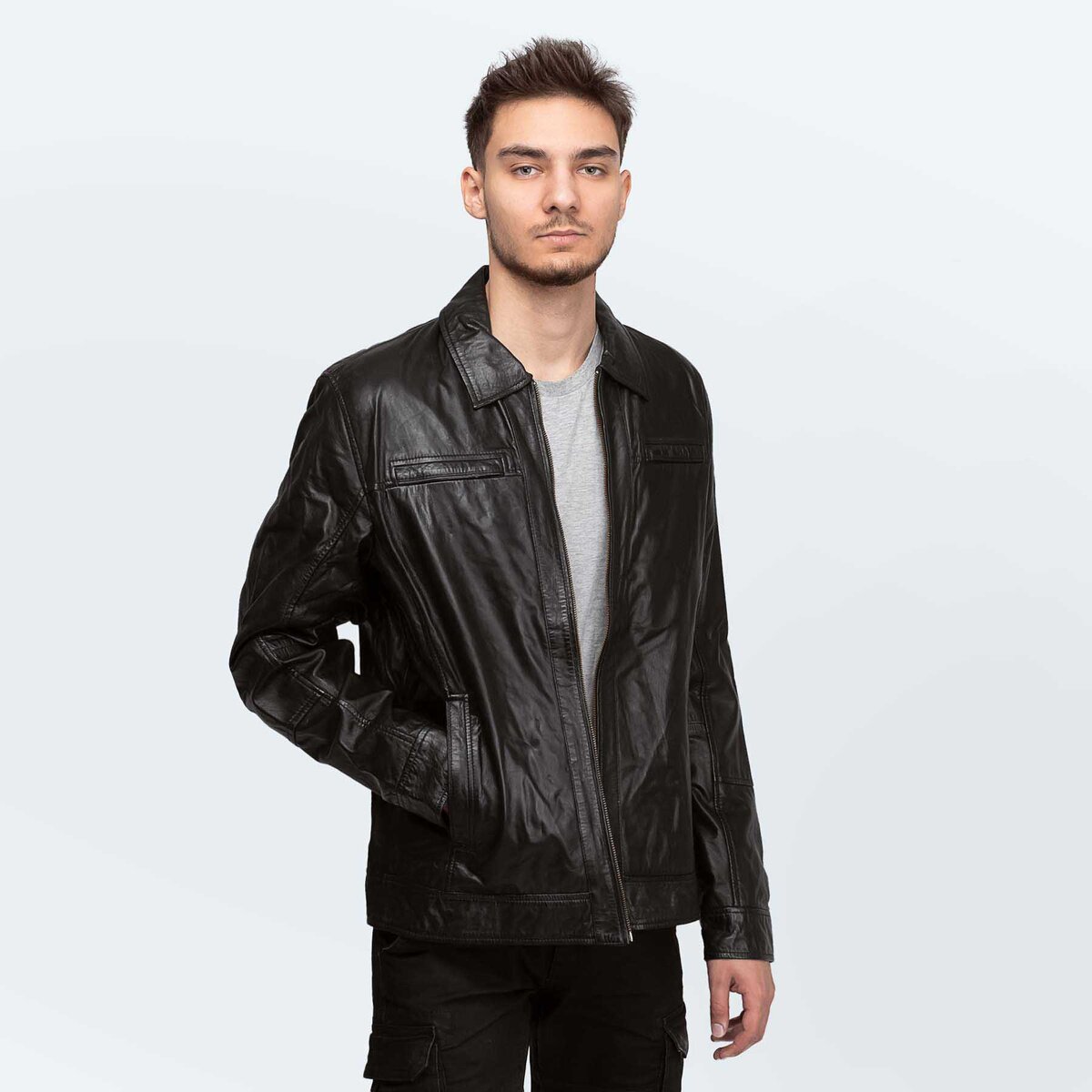 Cameleon Îmbracaminte Men's Leather Jacket Richard Black