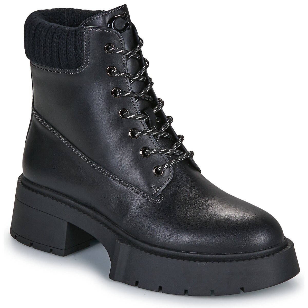 Coach Pantofi LEAH PLATFORM LEATHER LACE-UP BOOTIE