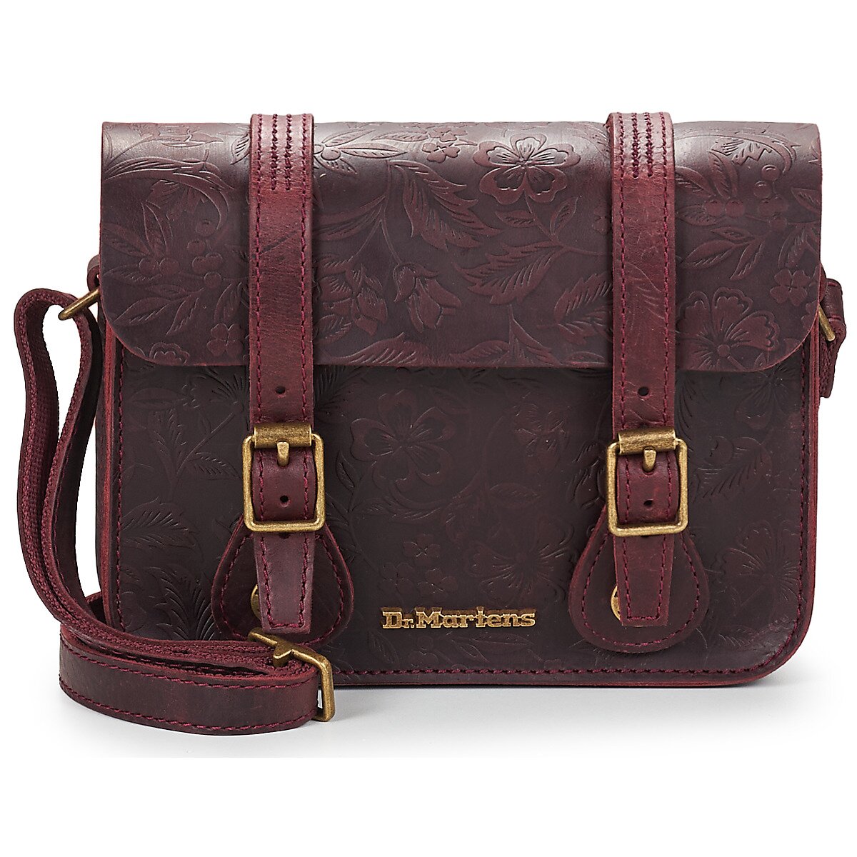 Dr. Martens Genti 7IN/18CM SATCHEL CHERRY RED CRAZY HORSE FLORAL EMBOSS