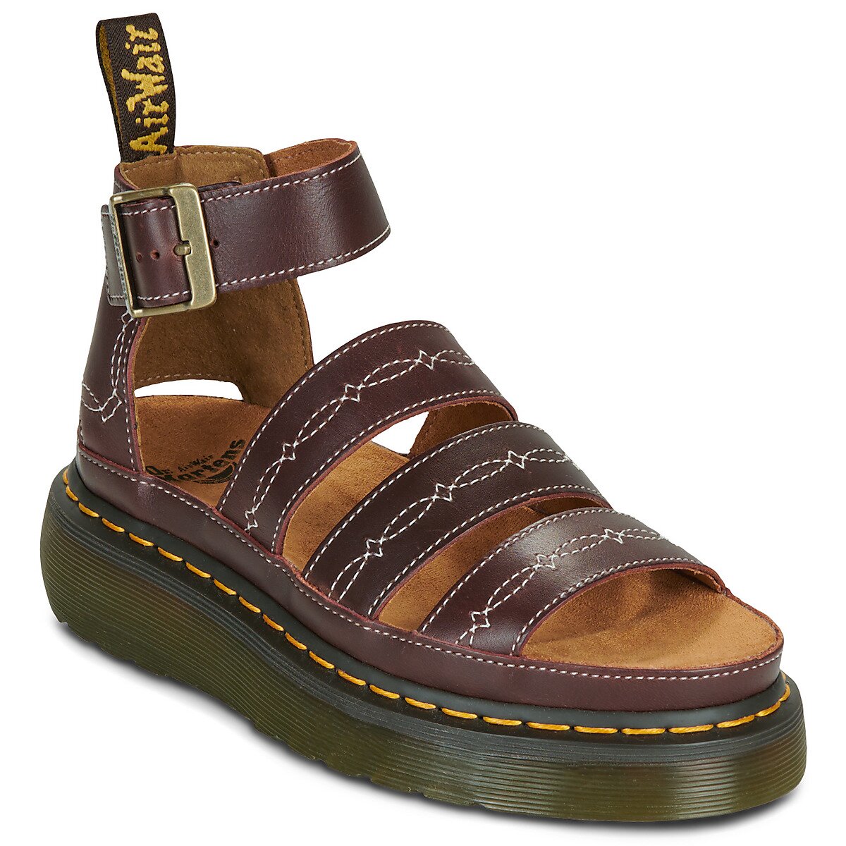 Dr. Martens Pantofi CLARISSA QUAD RODEO 3 STRAP SANDAL DARK BROWN CLASSIC PULL UP