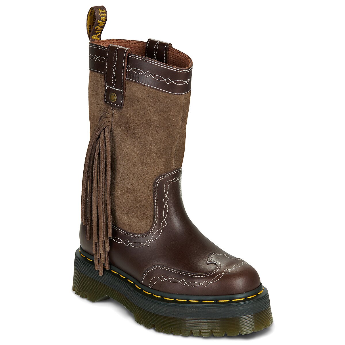 Dr. Martens Pantofi FRINGE MID PULL ON BOOT DARK BROWN CLASSIC PULL UP+BRONX SUEDE