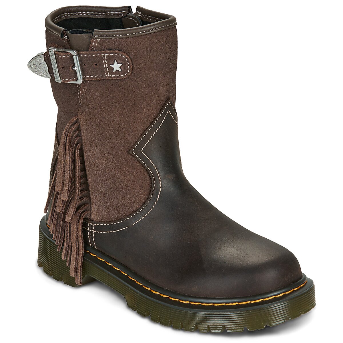 Dr. Martens Pantofi GENAYA RODEO J BOOT DARK BROWN REPUBLIC WP+BRONX SUEDE