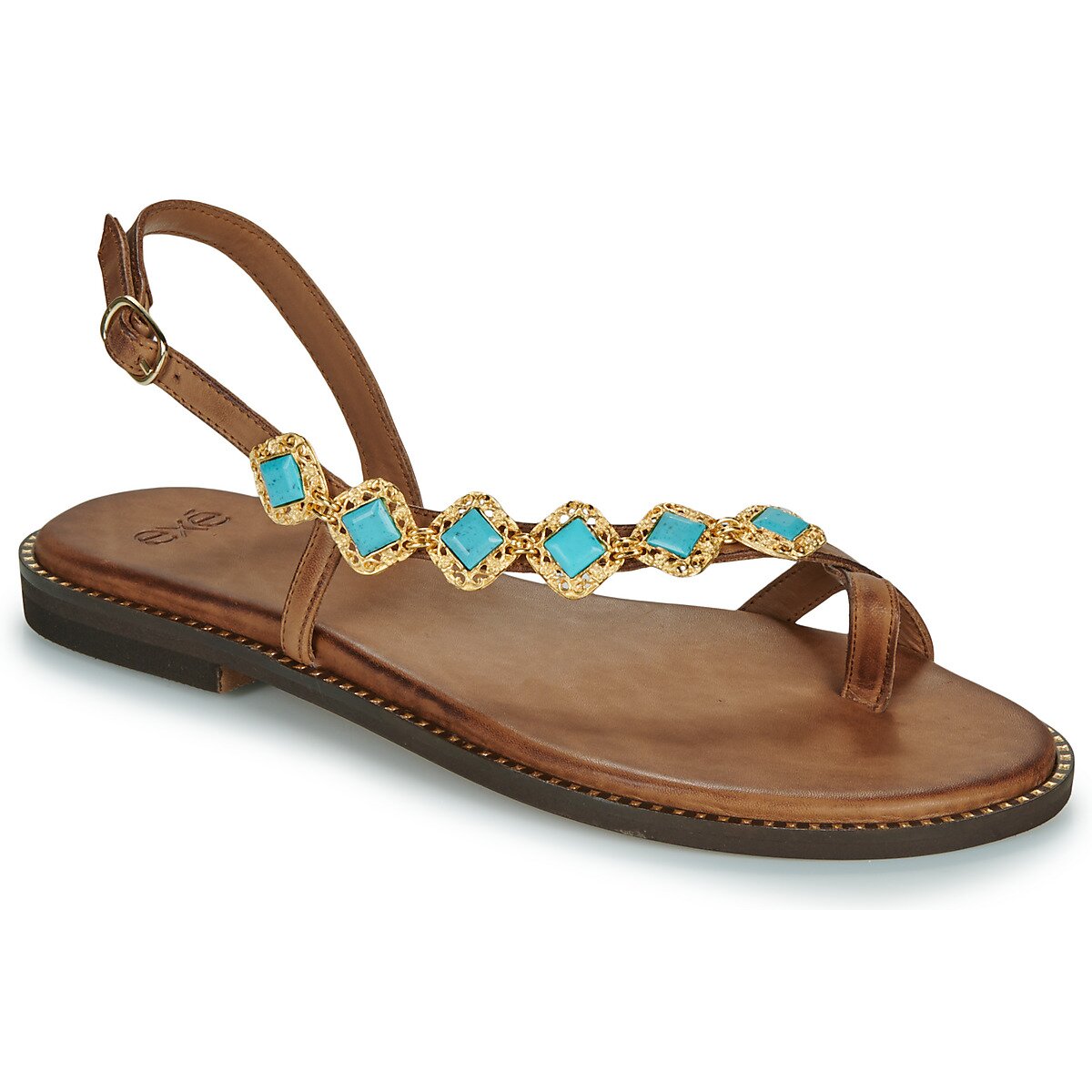 Exé Shoes Pantofi 530-MILOS-LEATHER-BROWN-TURQUOISE