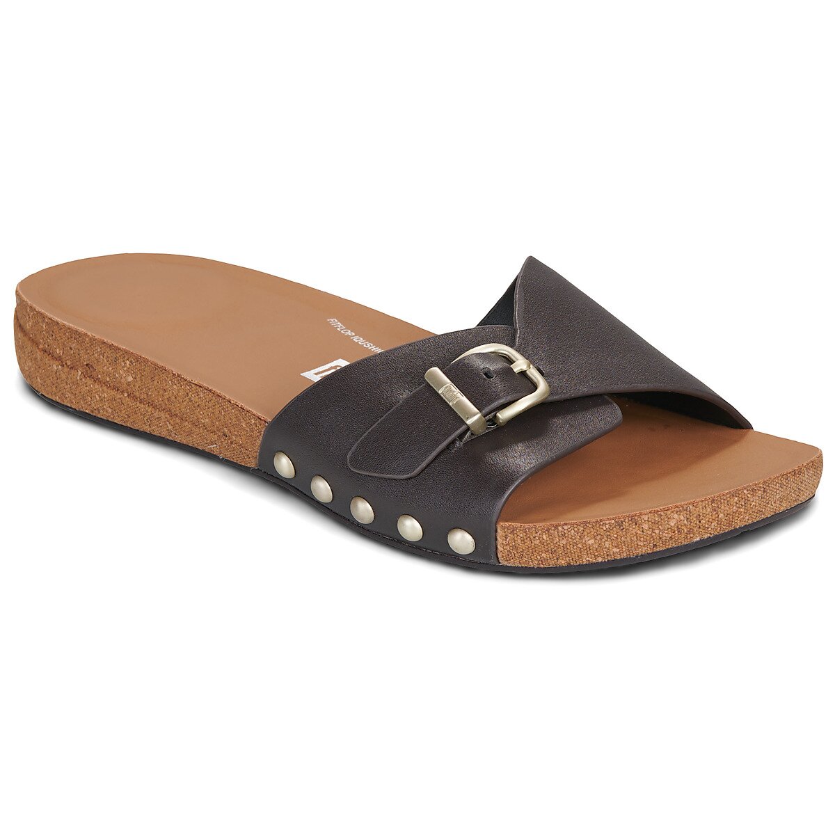 FITFLOP Pantofi IQUSHION ADJUSTABLE BUCKLE LEATHER SLIDES
