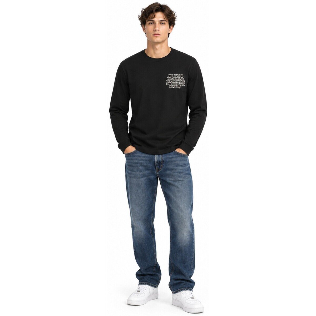 Guess Îmbracaminte Cn Ls Outline Logo Stitching T