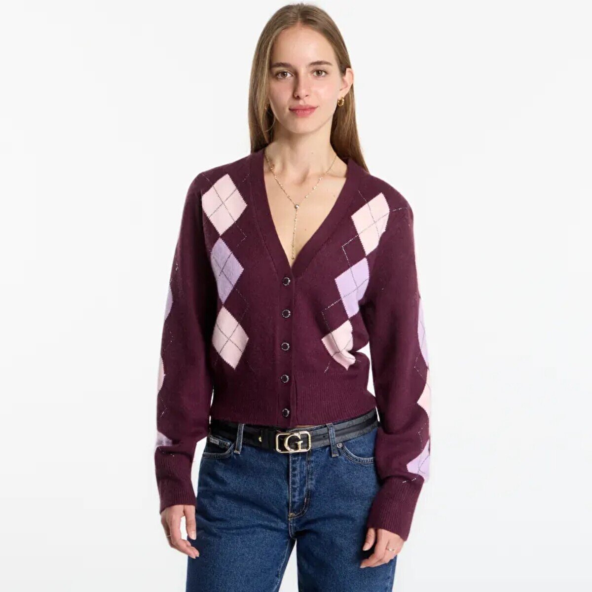 Guess Îmbracaminte Ls Vn Gracie Argyle Cardi Swtr