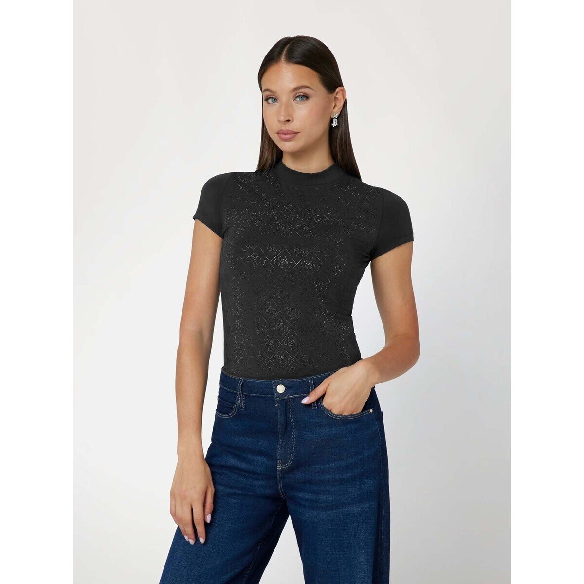 Guess Îmbracaminte Ss Mock Neck All Over 4G Tee