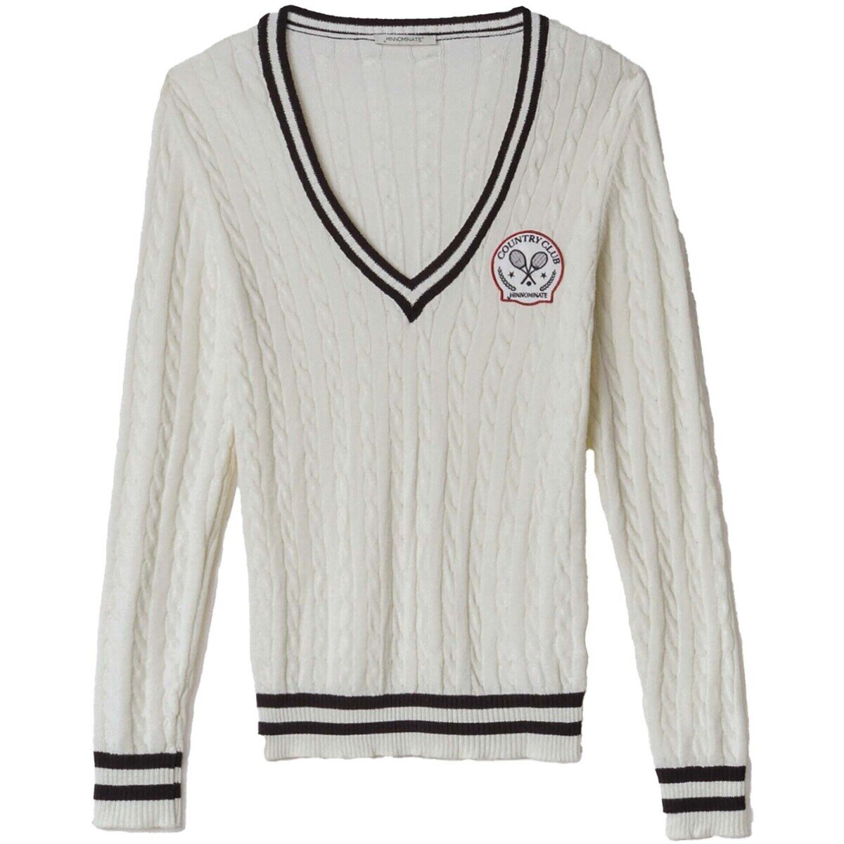 Hinnominate Îmbracaminte Maglia Scollo A V Con Trecce E Patch Tennis
