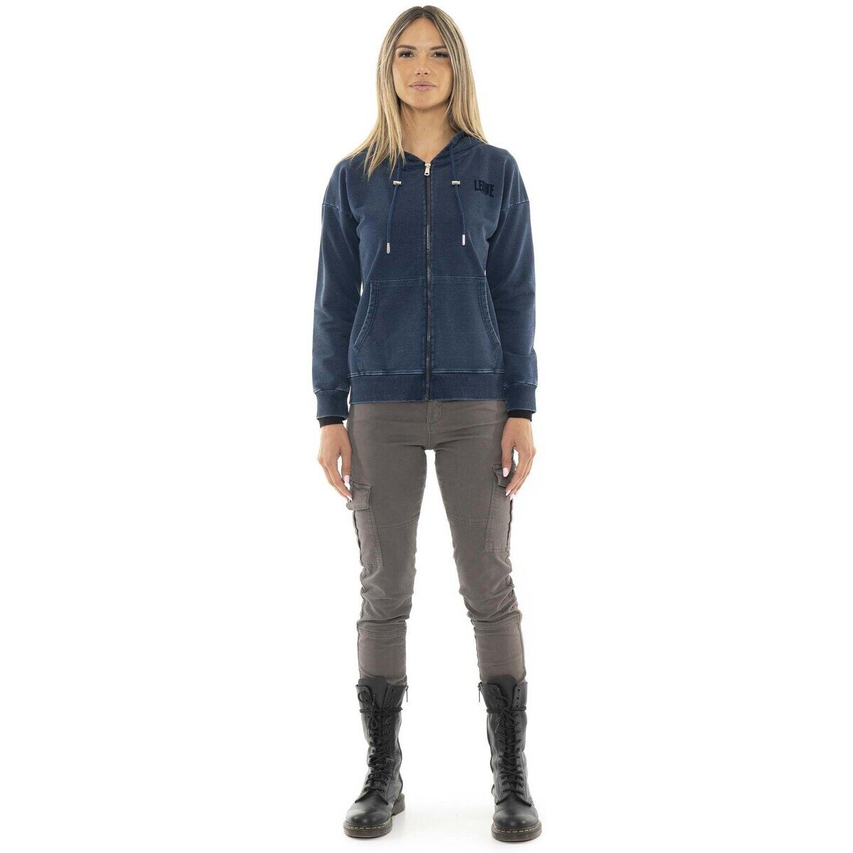 Leone 1947 Îmbracaminte Woman Hoody Full Zip Indaco