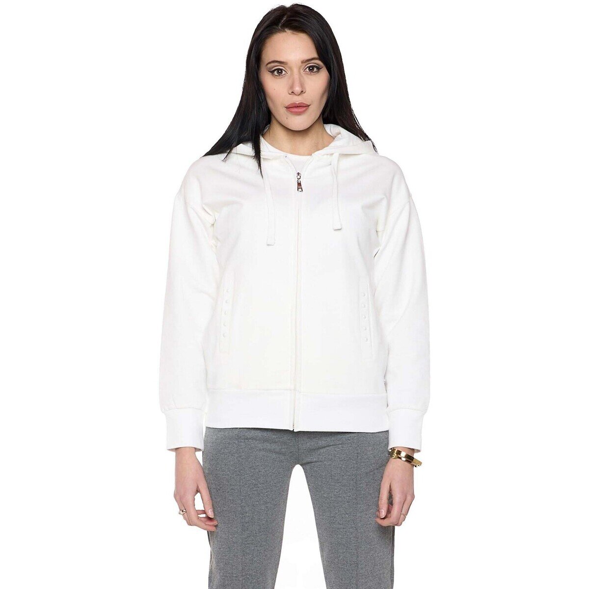 Leone 1947 Îmbracaminte Woman Hoody Full Zip Pearl