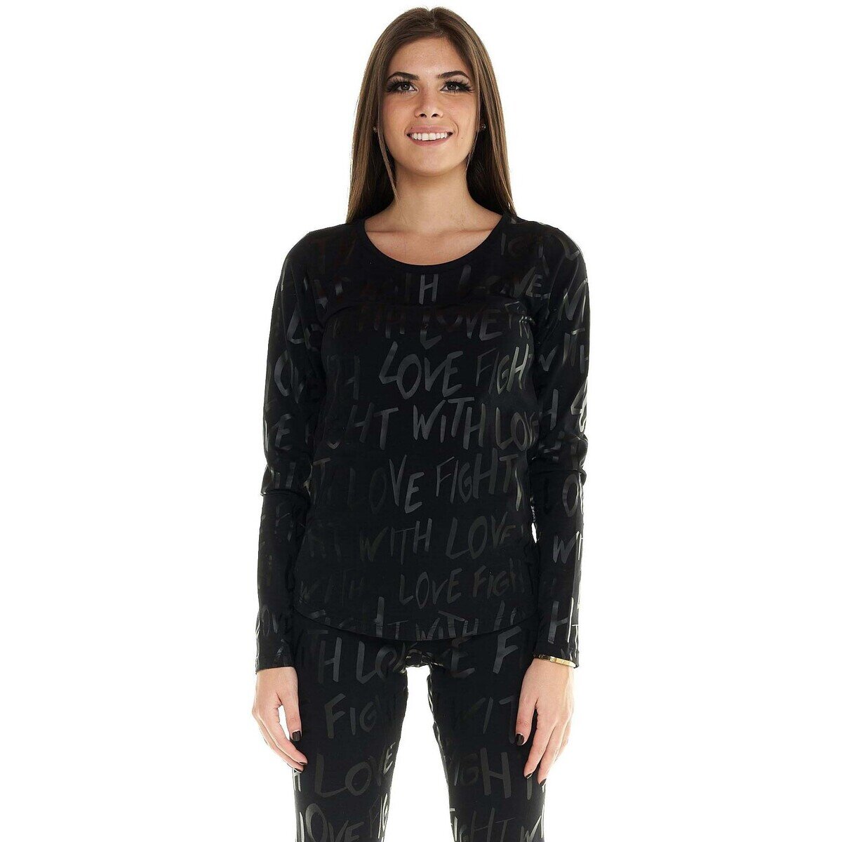 Leone 1947 Îmbracaminte Woman T-Shirt Long Sleeves Allover Print Blackout