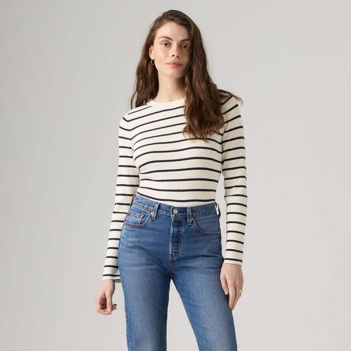 Levi's Îmbracaminte Rib Crew Sweater Brandy Stripe Egret Navy