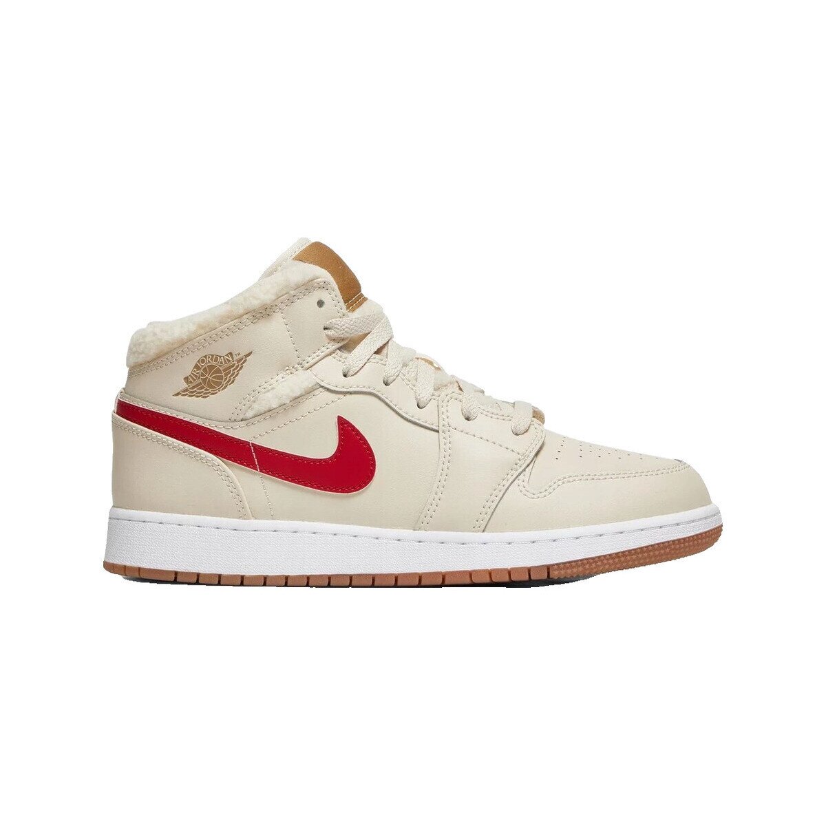 Nike Pantofi Baskets 1 Mid Fleece Pearl White en cuir beige crème