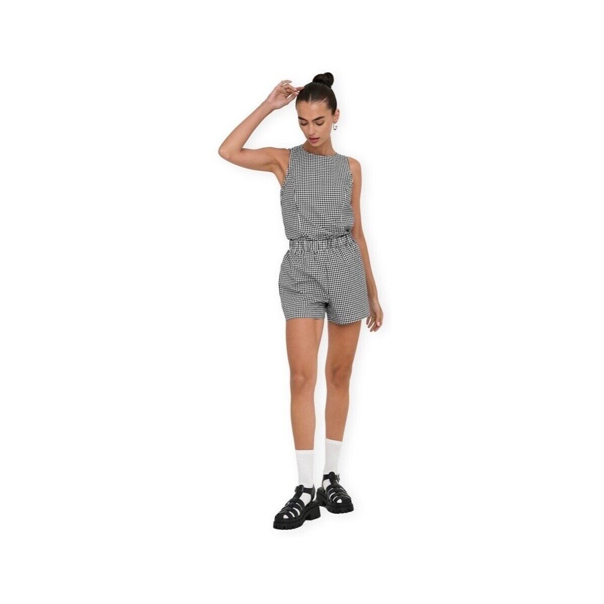 Only Îmbracaminte Maye Check Shorts - Black/White