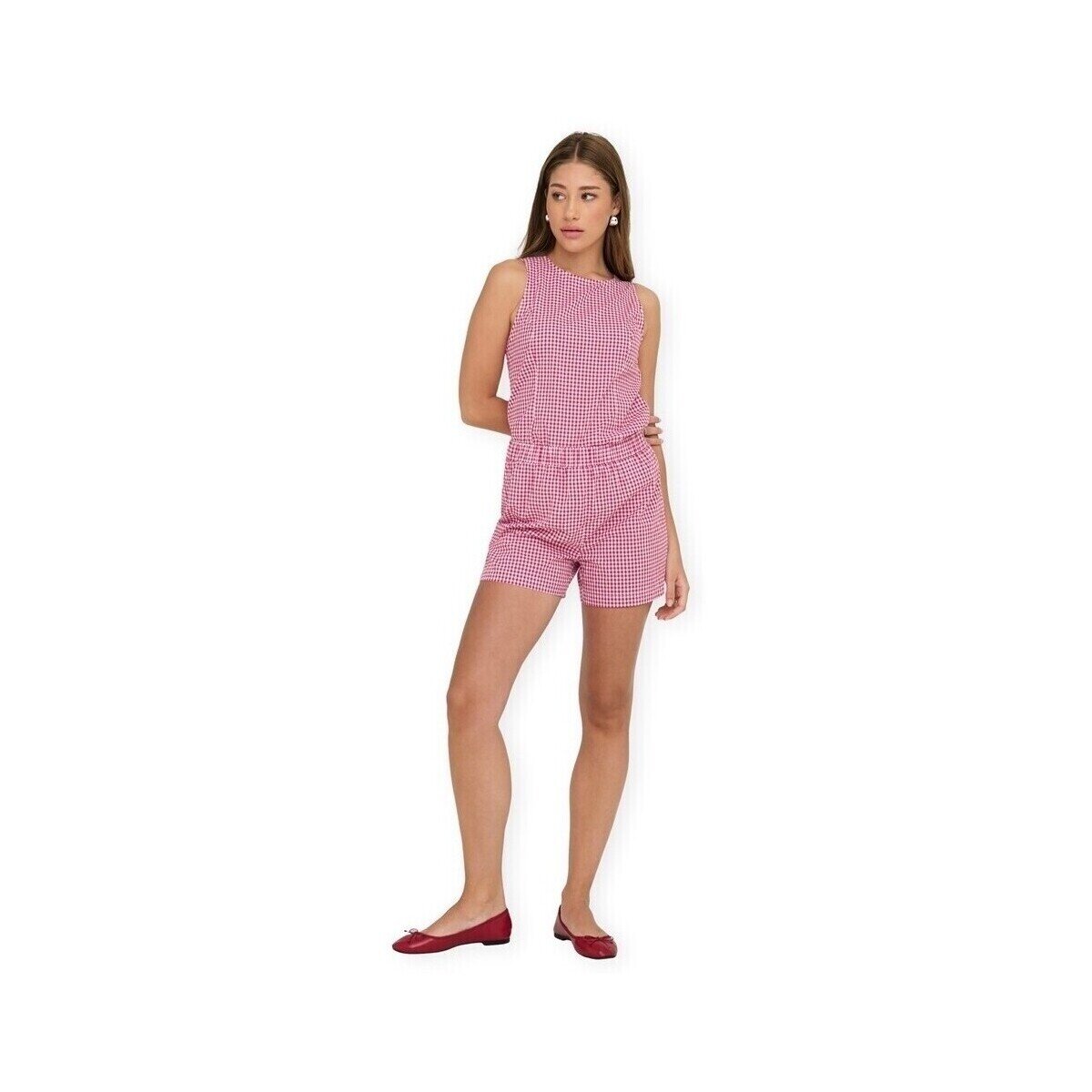 Only Îmbracaminte Maye Check Shorts - Salsa/White