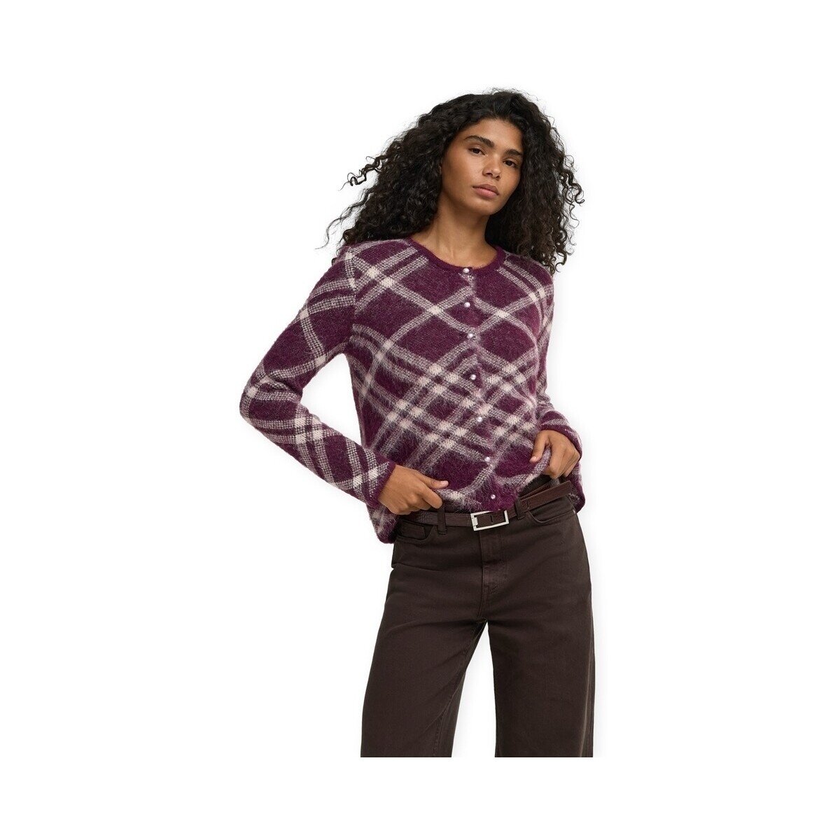 Only Îmbracaminte Noeme Cardigan - Fig/Check/Oatmeal