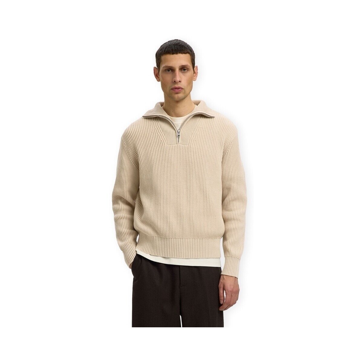 Selected Îmbracaminte Noos Dry Half Zip Knit - Oatmeal