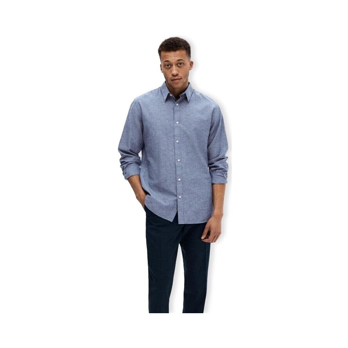 Selected Îmbracaminte Noos Slimnew-linen Shirt L/S - Medium Blue Denim