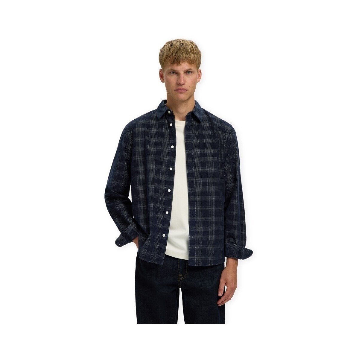 Selected Îmbracaminte RegClaus Cord Shirt - Sky Captain/Egret