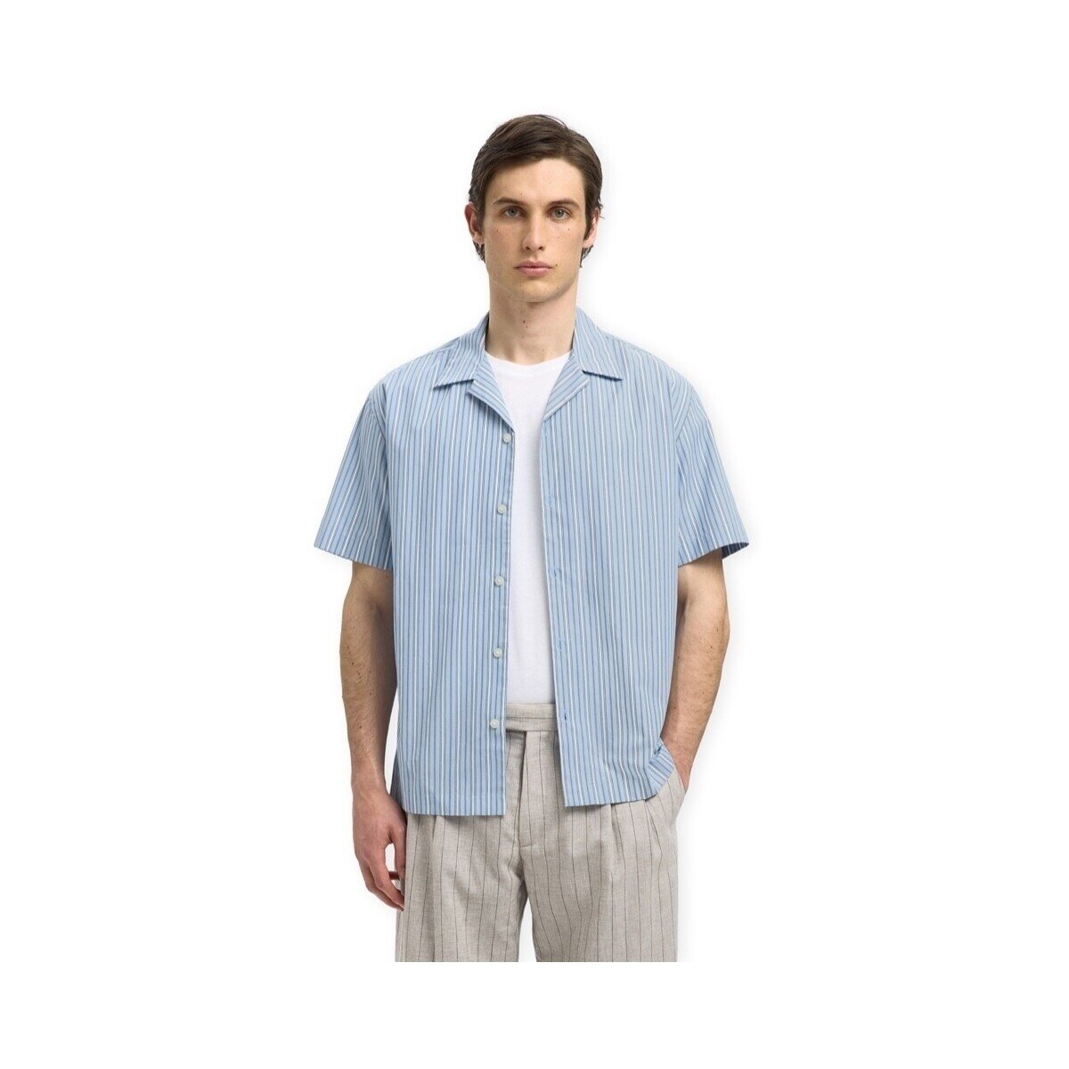 Selected Îmbracaminte Rlxholger Stripe S/S Shirt - Light Blue Stripes