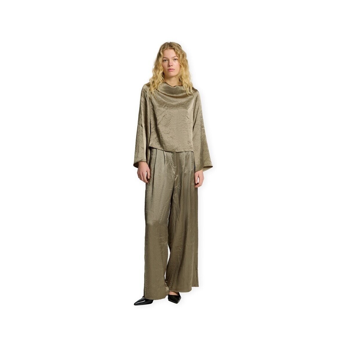 Selected Îmbracaminte W Selene Wide Trousers - Vetiver