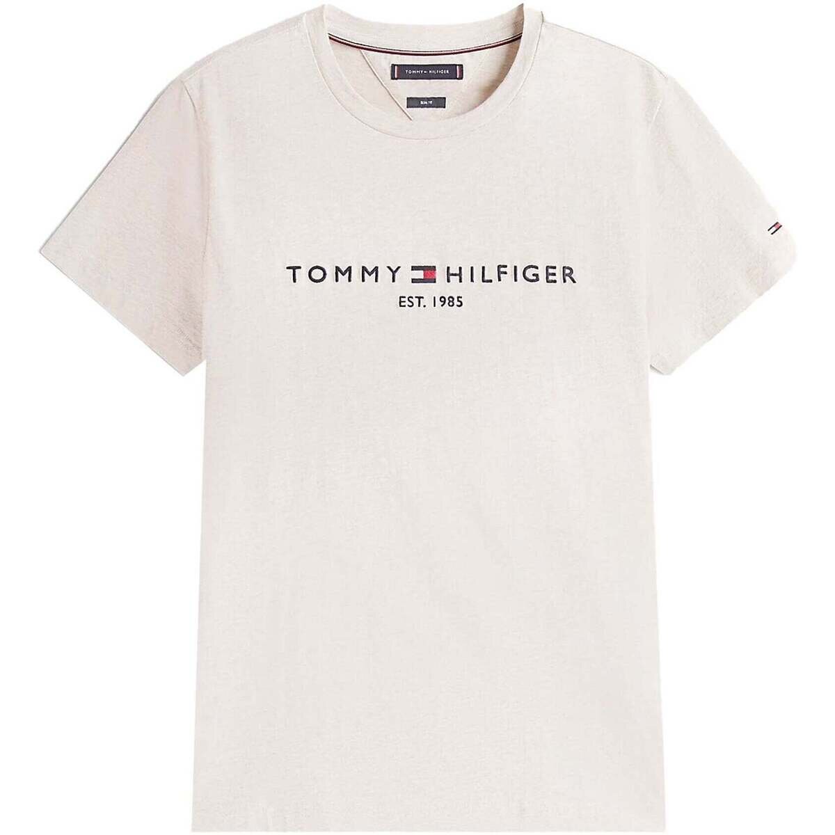 Tommy Hilfiger Îmbracaminte Slim Logo Embroidery T-Shirt Heathered Oatmilk