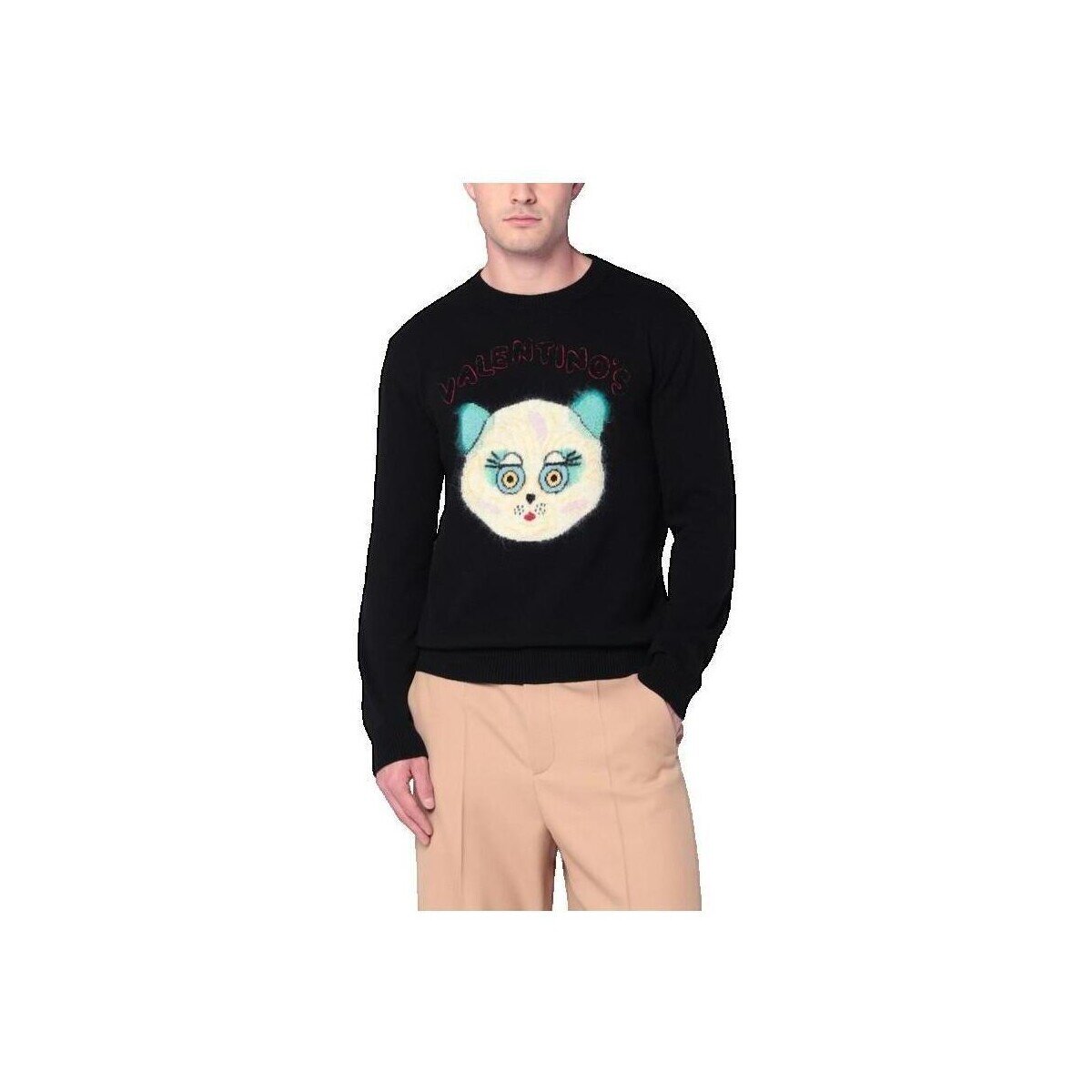 Valentino Bags Îmbracaminte Pull noir avec patch Le Chat de la Maison