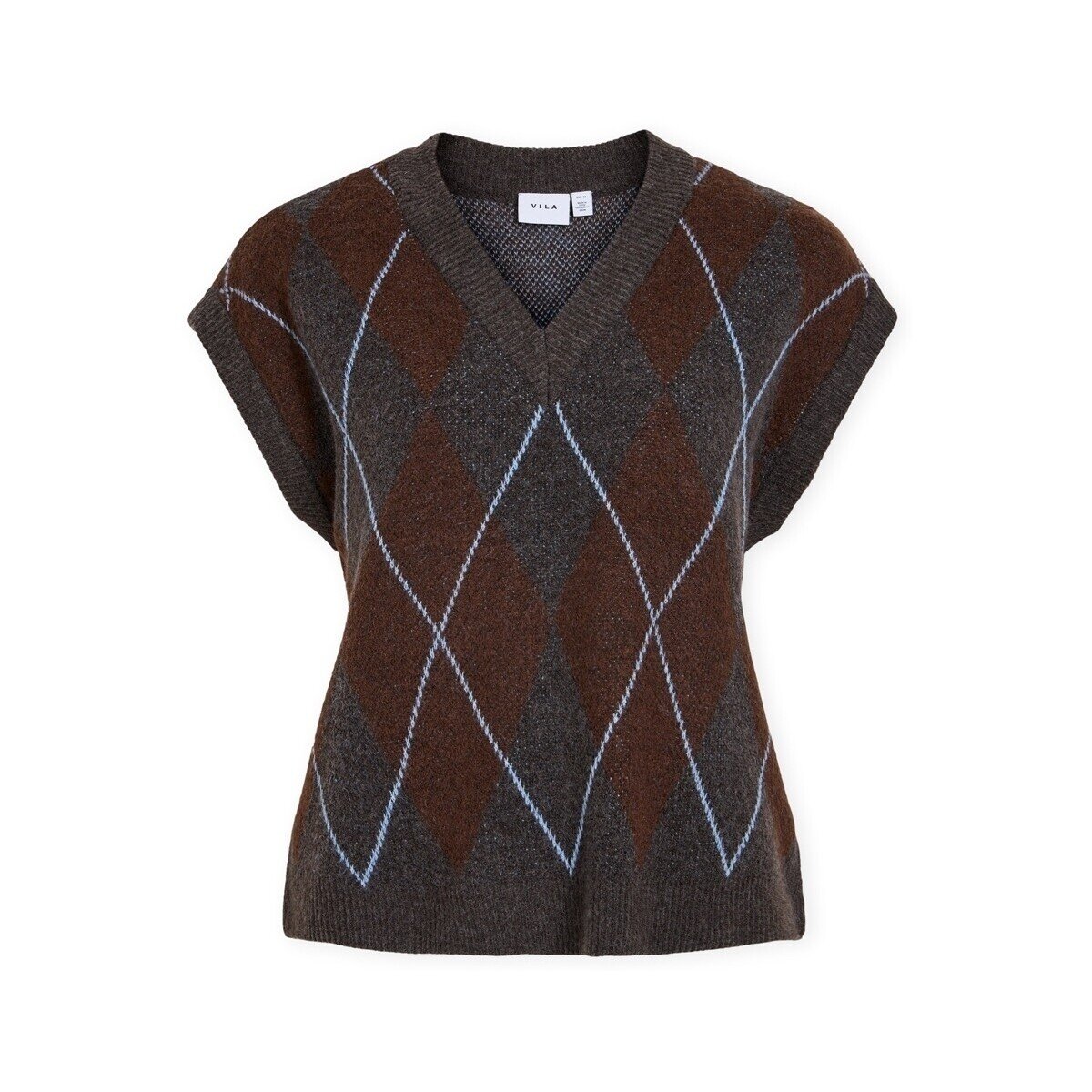 Vila Îmbracaminte Argyle Knit - Dark Grey Melange/Coffee Bean