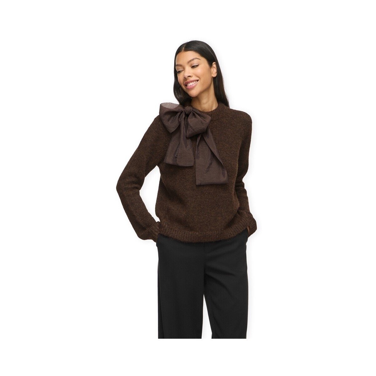 Vila Îmbracaminte Bows Highneck Knit - Coffee Bean