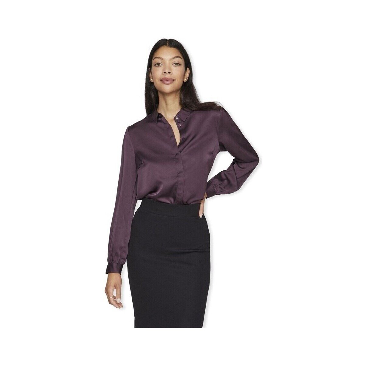Vila Îmbracaminte Noos Ellette Satin Shirt L/S - Perfect Plum