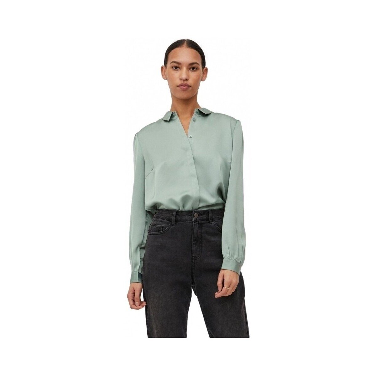 Vila Îmbracaminte Shirt Ellette Satin L/S - Green/Milieu