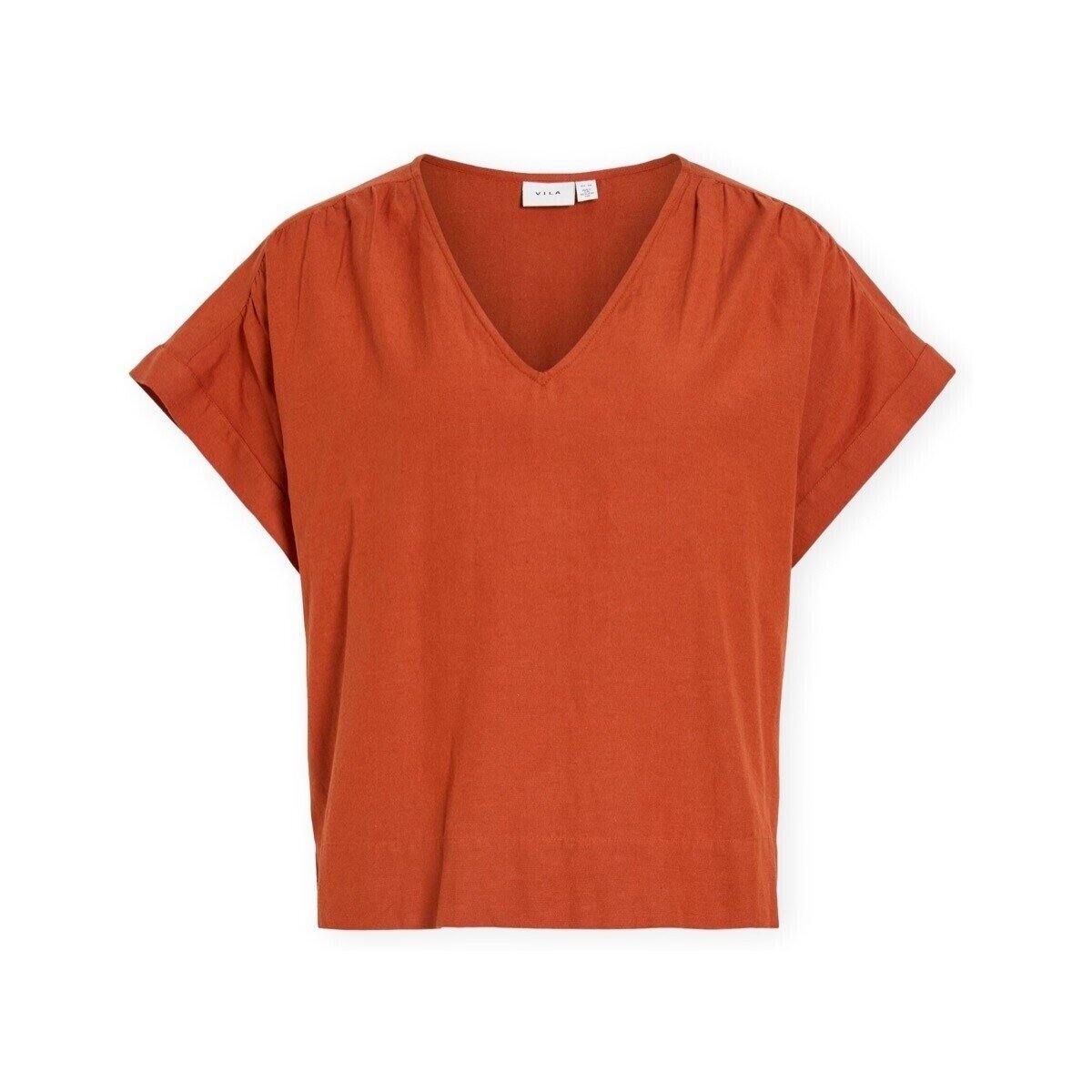 Vila Îmbracaminte Top Prisilla V-Neck - Burnt Brick