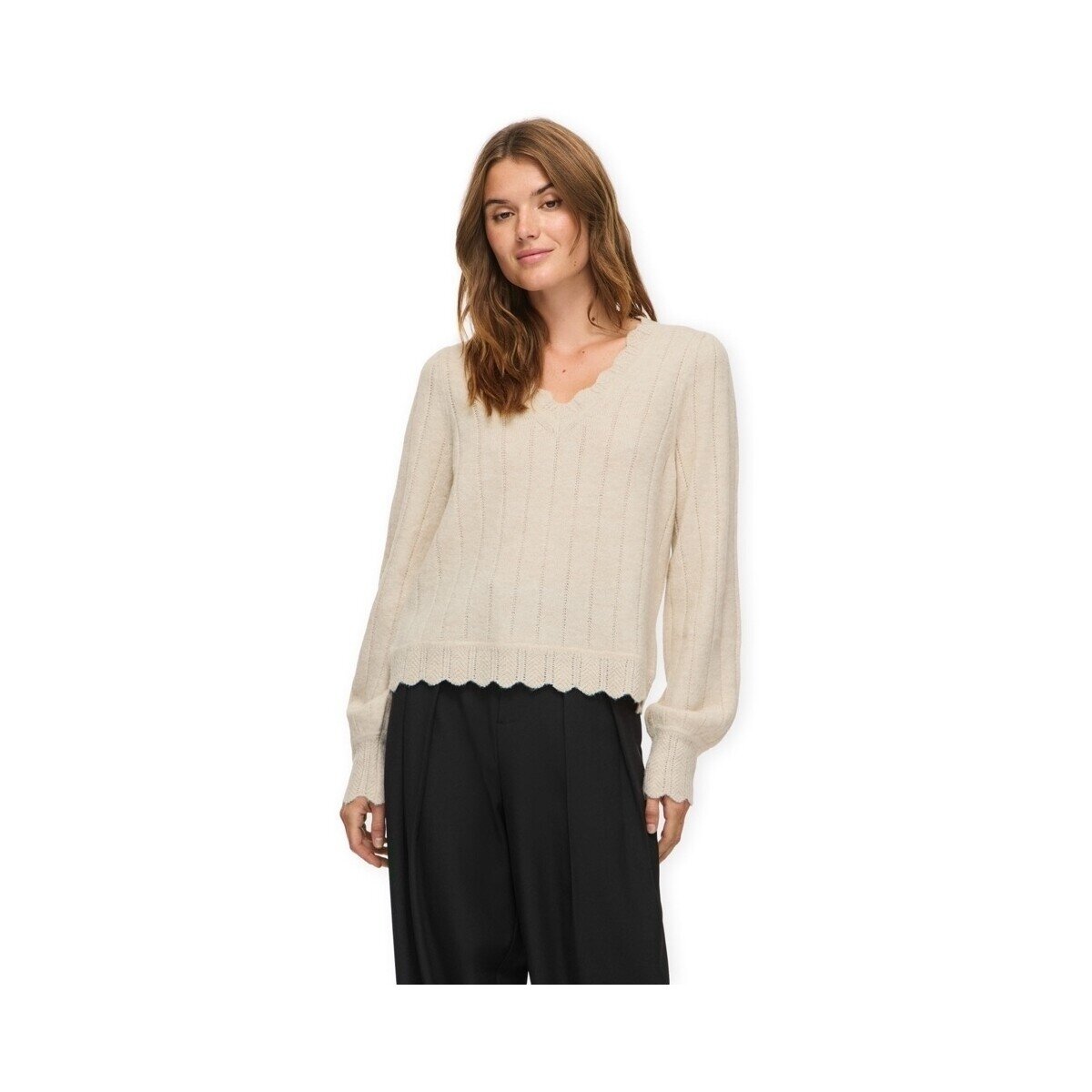 Vila Îmbracaminte Zira V-Neck Knit - Super Light Natural Melange