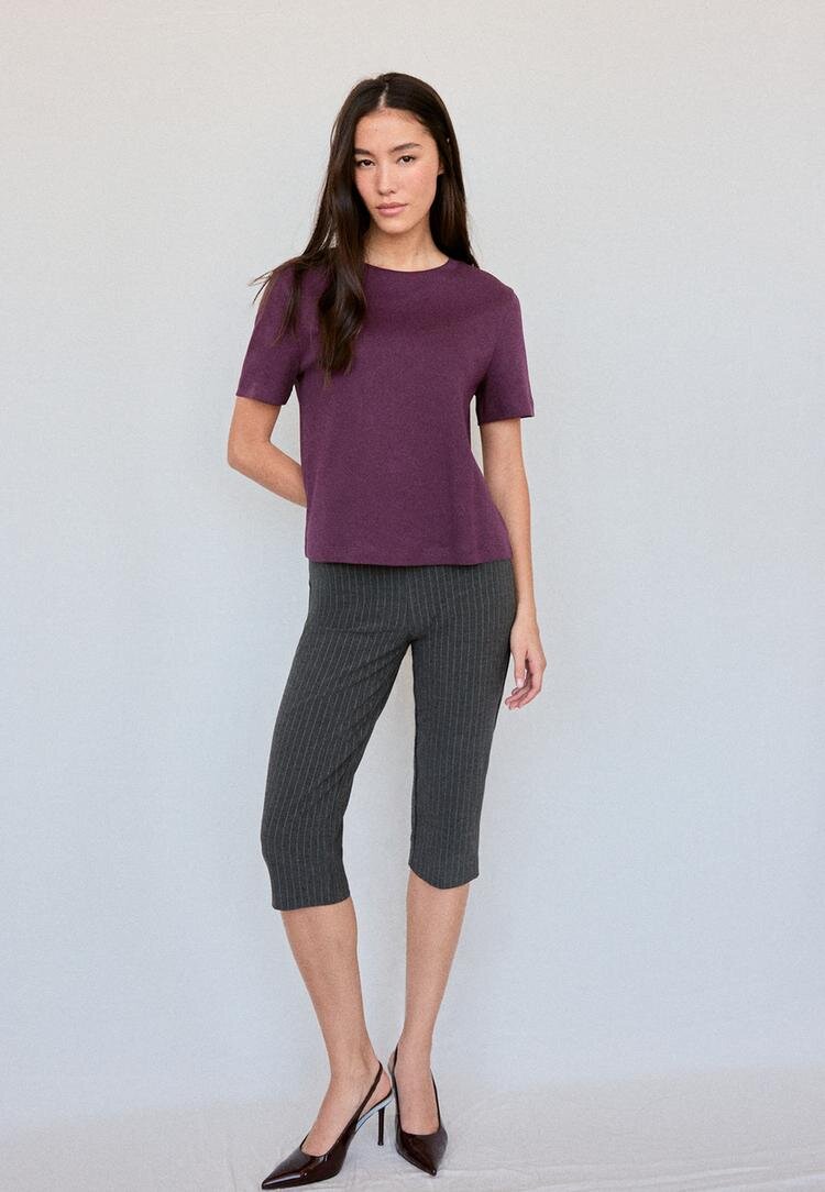 Stradivarius B01 Tricou Basic Regular Fit Heavy Weight Purpuriu M