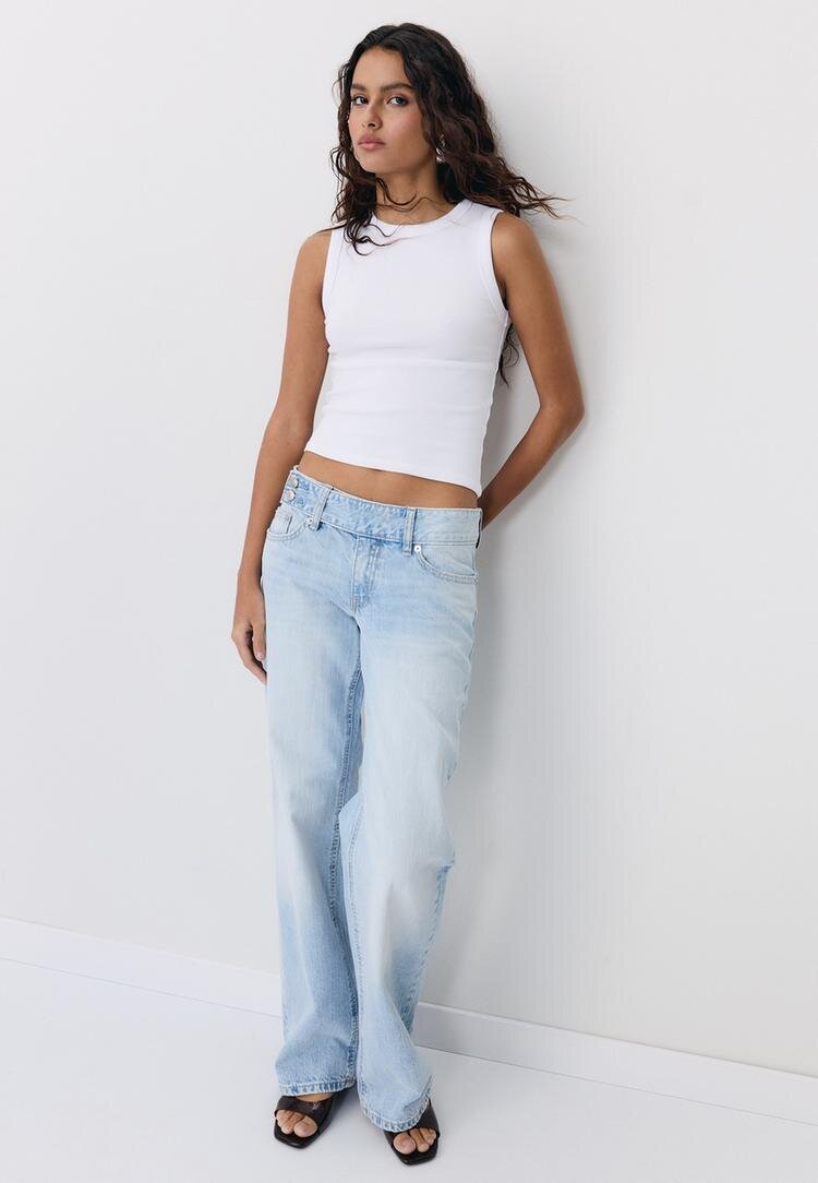 Stradivarius B04 Top De Bază Ajustat Fără Mâneci Alb L