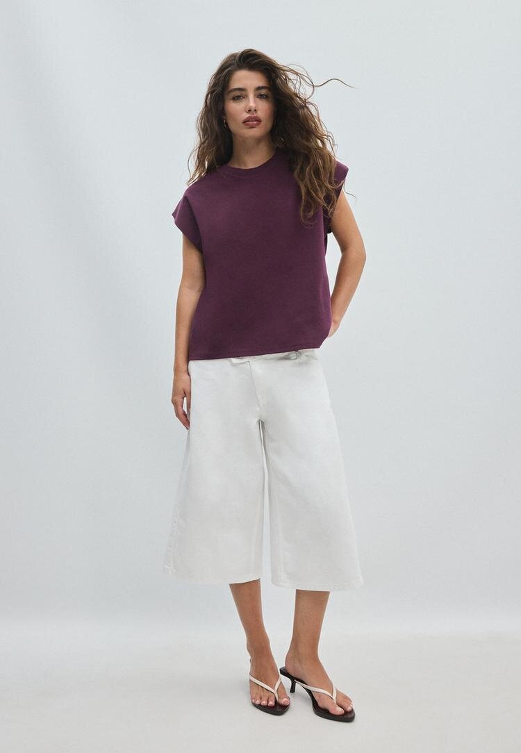 Stradivarius B06 Tricou De Bază Cu Mânecă Căzută Purpuriu Închis Xl