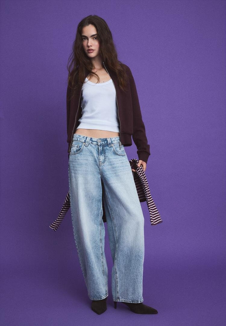Stradivarius B09 Hanorac Cropped Cu Fermoar Și Guler Înalt Purpuriu Închis M