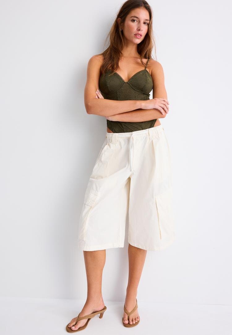 Stradivarius Bermude Poplin Cu Stoppers Vanilie Xs