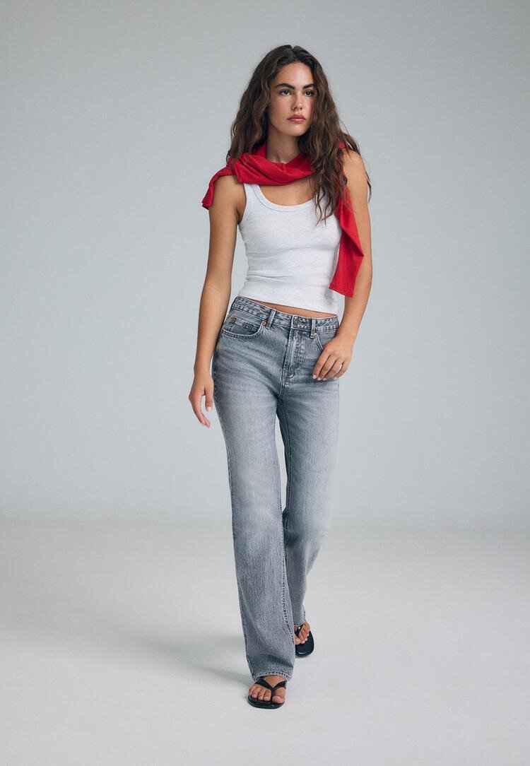 Stradivarius Blugi D98 Straight Cu Aspect Vintage Gri Mediu 34