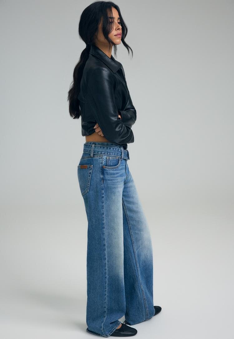 Stradivarius Blugi Largi Cu Talie Dublă Albastru Mediu 34
