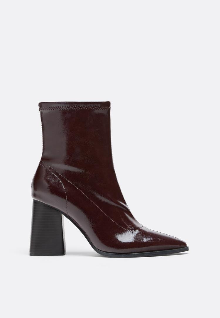 Stradivarius Botine Cu Toc Imitație De Piele Bordo 36