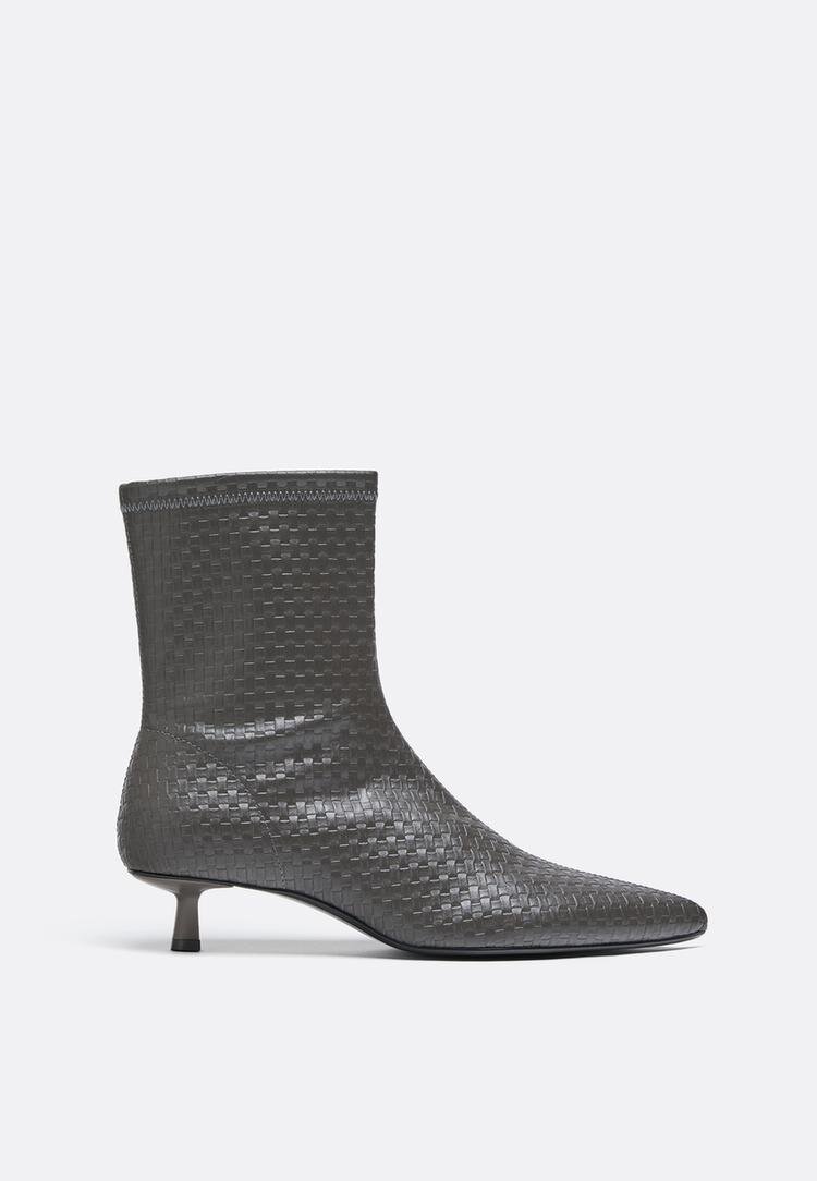 Stradivarius Botine Cu Toc Kitten Împletite Imitație De Piele Gri 37