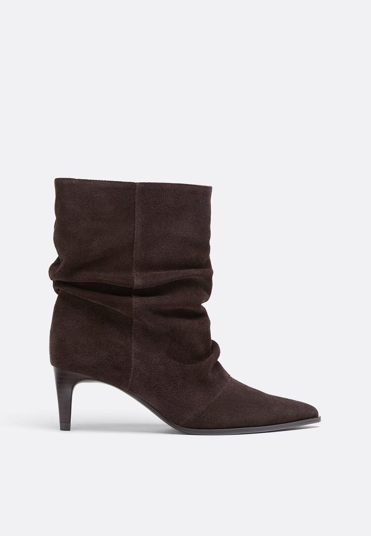 Stradivarius Botine Cu Toc Kitten Slouchy Din Piele Maro 41