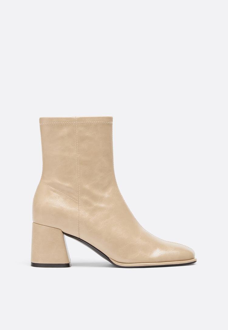 Stradivarius Botine Cu Toc Lat Bej 38