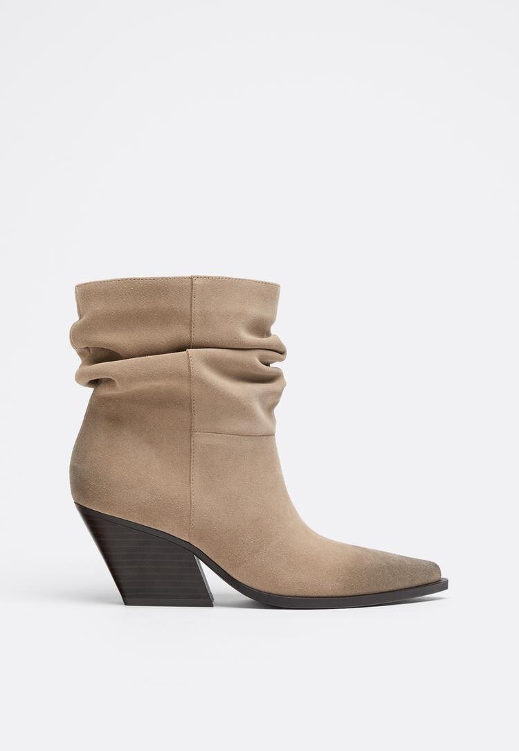 Stradivarius Botine Cu Toc Slouchy Periate Din Piele Bej 39
