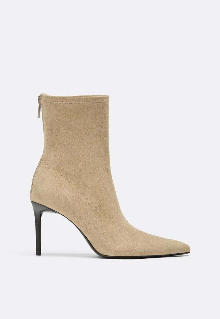 Stradivarius Botine Cu Toc Stiletto Din Imitație Piele De Căprioară Bej 39